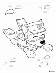 Chase Coloring Page in Swim Gear with Splashing Water Drops