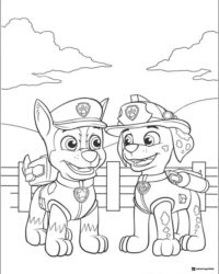 Chase Coloring Page with Hat and Marshall in Firefighter Hat