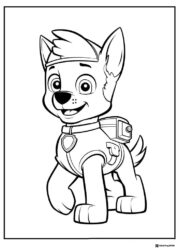 Chase Coloring Page with Hat and Police Backpack