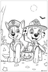 Chase and Marshall Halloween Coloring Page with Pumpkins