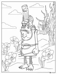 Chef Bergen with flowers and house in background coloring