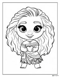 Chibi Moana holding Heart of Te Fiti Coloring Page