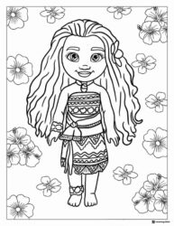 Chibi Moana with Flowers Coloring Page