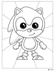 Chibi Sonic Smiling with Light Rays Coloring Page