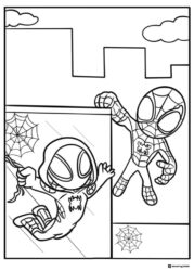 Chibi Spidey and Ghost Spider Coloring Page in the city