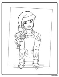 Christmas Barbie Coloring Sheet in Santa Hat and Sweater