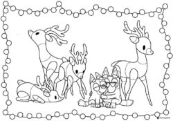 Christmas Deer Scene with Bluey and Bingo Hugging Coloring Page