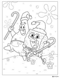 Christmas SpongeBob and Patrick Coloring Page with candy canes