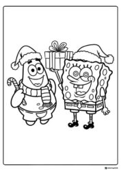 Christmas SpongeBob and Patrick Coloring Page with gifts