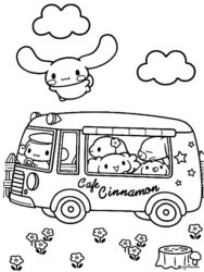 Cinnamoroll Cafe Bus Coloring Page with Friends