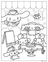 Cinnamoroll Cafe Coloring Page with Friends