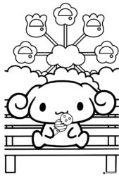 Cinnamoroll Coloring Page Eating Ice Cream at Amusement Park