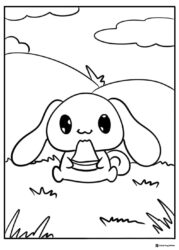 Cinnamoroll Coloring Page Eating Watermelon in Field