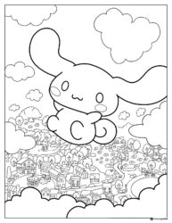 Cinnamoroll Coloring Page Floating Over Town