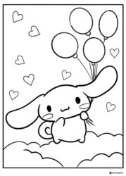 Cinnamoroll Coloring Page Floating with Balloons