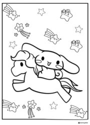 Cinnamoroll Coloring Page Riding Horse with Stars