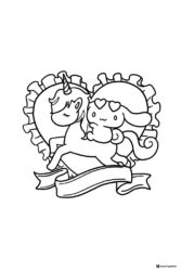 Cinnamoroll Coloring Page Riding a Unicorn in a Heart