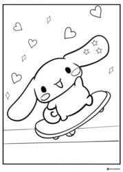 Cinnamoroll Coloring Page Skateboarding with Hearts