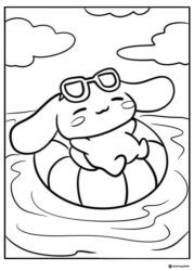 Cinnamoroll Coloring Page Swimming with Goggles and Float