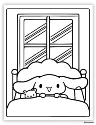 Cinnamoroll Coloring Page in Bed with Teddy
