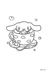 Cinnamoroll Coloring Page in a Teacup with Clouds