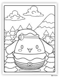 Cinnamoroll Coloring Page in a Winter Landscape