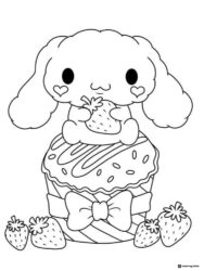 Cinnamoroll Coloring Page on a Cupcake with Strawberries