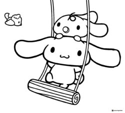 Cinnamoroll Coloring Page on a Swing with Friend