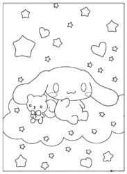 Cinnamoroll Coloring Page with Bear and Stars