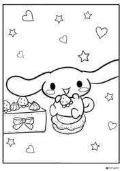 Cinnamoroll Coloring Page with Cake and Stars
