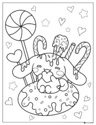 Cinnamoroll Coloring Page with Candies and Lollipop