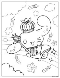 Cinnamoroll Coloring Page with Crown Wand and Rainbow