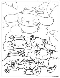 Cinnamoroll Coloring Page with Friends and Fruits
