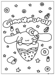 Cinnamoroll Coloring Page with Fruits and Stars