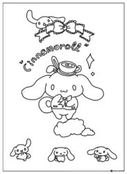 Cinnamoroll Coloring Page with Hat and Small Cinnamorolls
