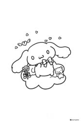 Cinnamoroll Coloring Page with Hearts Rose and Bear