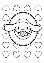 Cinnamoroll Coloring Page with Hearts and Circle Frame