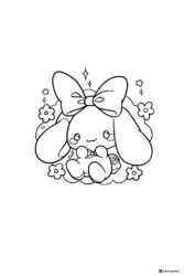 Cinnamoroll Coloring Page with Large Bow and Flowers