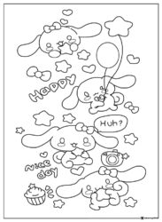 Cinnamoroll Coloring Page with Multiple Poses and Text