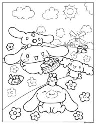 Cinnamoroll Coloring Page with Picnic Basket and Windmill