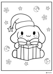 Cinnamoroll Coloring Page with Santa Hat and Gift