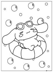 Cinnamoroll Coloring Page with Swim Ring and Bubbles