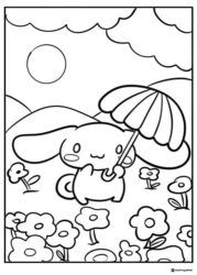 Cinnamoroll Coloring Page with Umbrella in a Field