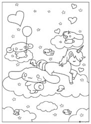 Cinnamoroll Coloring Page with Unicorn and Clouds