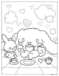 Cinnamoroll Coloring Sheet Having Tea with Friend