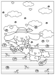 Cinnamoroll Coloring Sheet in a Field with Fruit