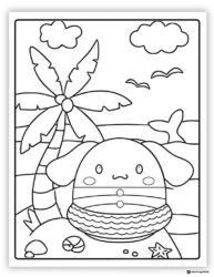 Cinnamoroll Coloring Sheet on a Beach with Palm Tree