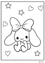 Cinnamoroll Coloring Sheet with Big Bow and Hearts