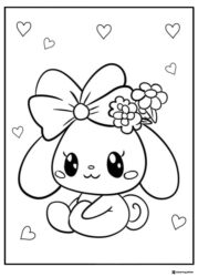 Cinnamoroll Coloring Sheet with Bow and Flowers