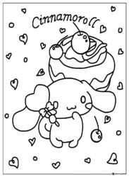 Cinnamoroll Coloring Sheet with Cake and Cherries